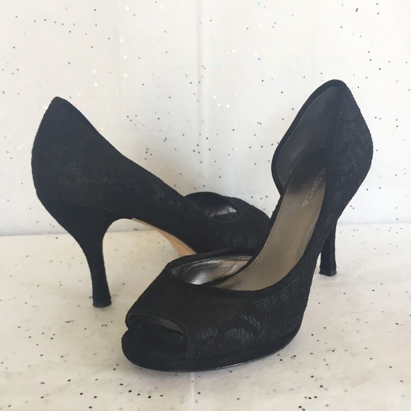 Via Spiga Black Lace D'orsay Platform Pump - Size 8.5 Medium Black Tie Peep Toe - Picture 12 of 12